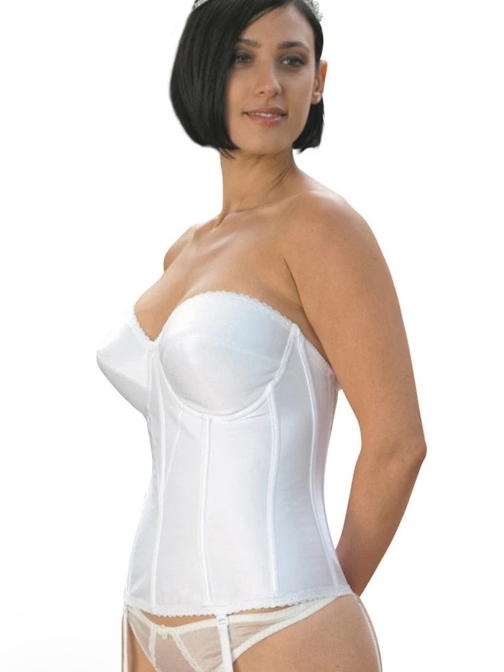 Carnival 424 Satin Full Coverage Torsolette Longline White Bridal Bustier Corset
